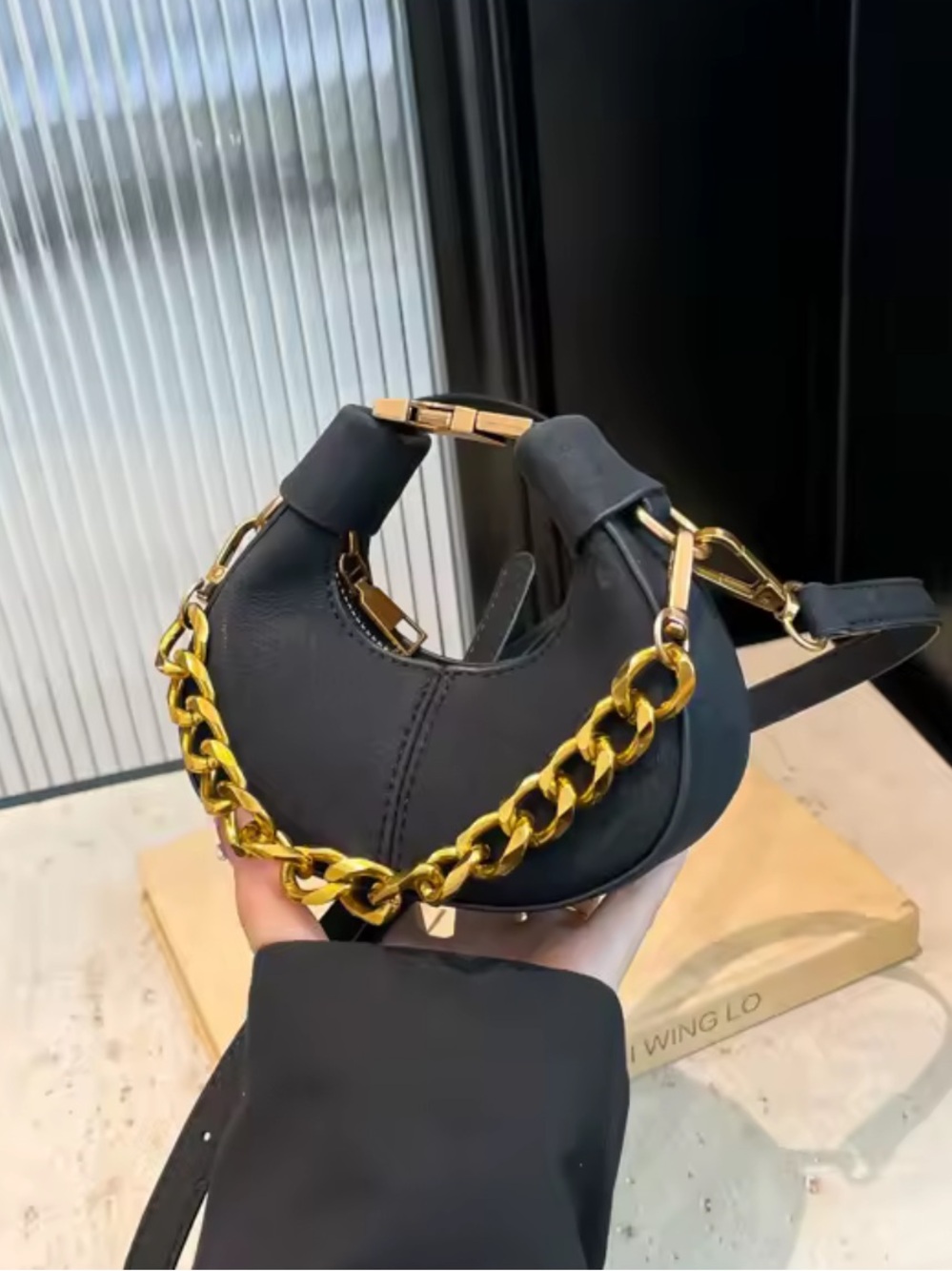 Kohl's Black Crossbody Bag with Gold Chain Accent
